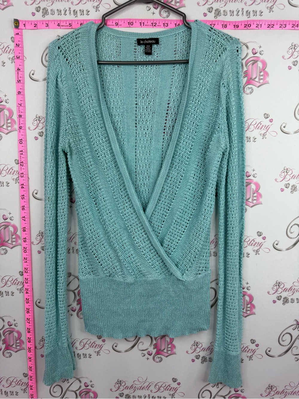 le chateau long sleeve knit y2k sexy Seafoam Knit Surplice V-Neck Sweater